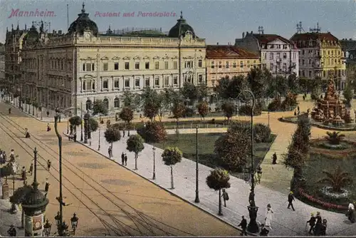 Mannheim, Postamt und Paradeplatz, ungelaufen