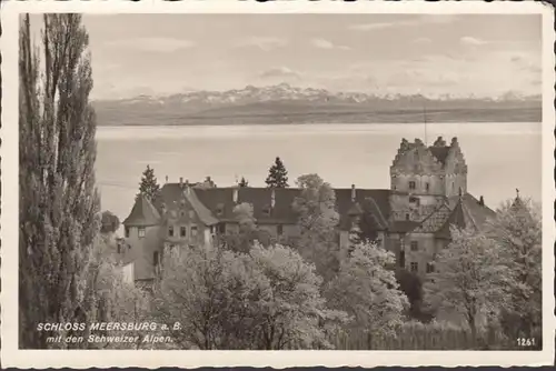 Schloss Meersburg mit den Schweizer Alpen, ungelaufen