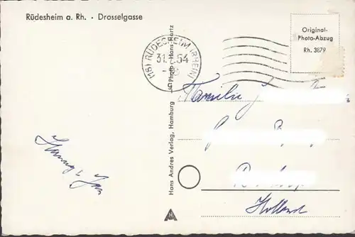 Rüdesheim a.Rhein, Drosselgasse, Drosselhof, gelaufen 1954