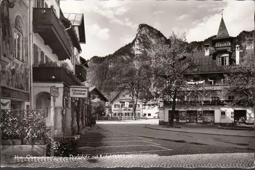 Oberammergau, Dorfplatz mit Kofel, Bierstüberl, gelaufen 1956