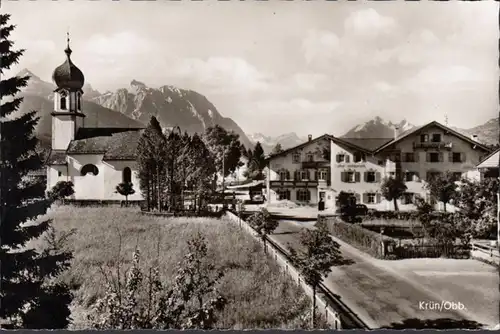 Krün, vue sur la ville, auberge, église, couru 1966