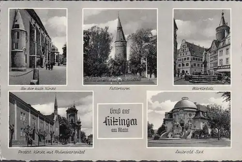 Salutation de Kitzingen, place du marché, tour, église, incurvée
