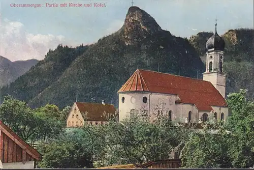 Oberammergau, Partie mit Kirche und Kofel, ungelaufen