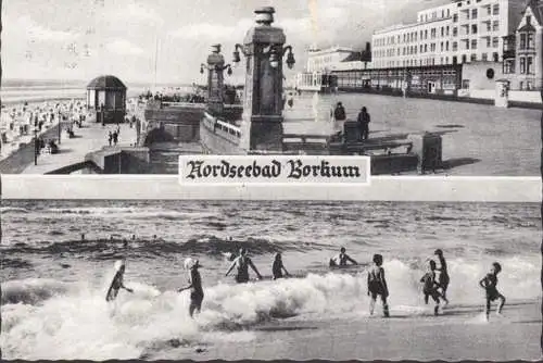 Bain de mer du Nord Borkum, plage et promenade, couru en 1958