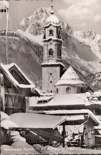 Mittenwald, Dorfkirche mit Wetterstein, gelaufen 1958