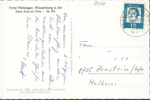Wasserburg am Inn, Photo aérienne, Hotel Fletzinger, couru en 1963