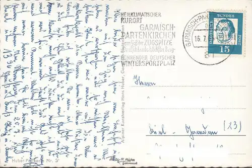 Garmisch, Floriansplatz gegen Zugspitzgruppe, gelaufen 1963