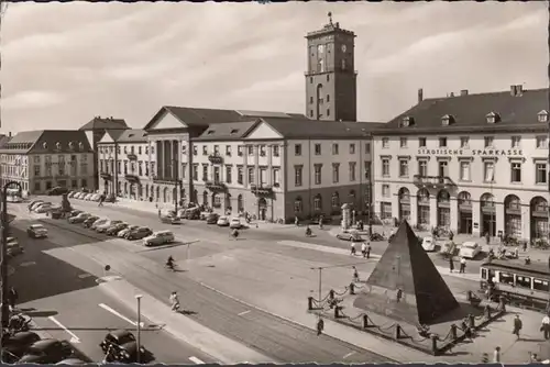 Karlsruhe, Marktplatz, gelaufen 1959