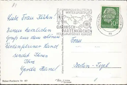 Garmisch, Kreuzeckbahn gegen Zugspitze, gelaufen 1957