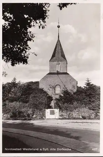 Nordseebad Westerland auf Sylt, Alte Dorfkirche, Bahnpost, gelaufen 1954