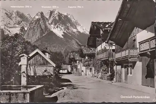 Garmisch, Frühlingsstaße mit Waxenstein und Zugspitze, gelaufen 1962