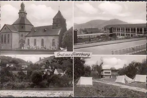 AK Siersburg, Kirche, Zeltplatz, Teilansicht, gelaufen