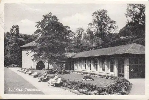 Bad Orb, Trinkhalle mit Leseraum im Kurpark, gelaufen 1957