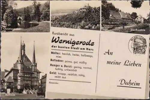 AK Wernigerode, Christianental, Rathaus, Storchmühle, ungelaufen