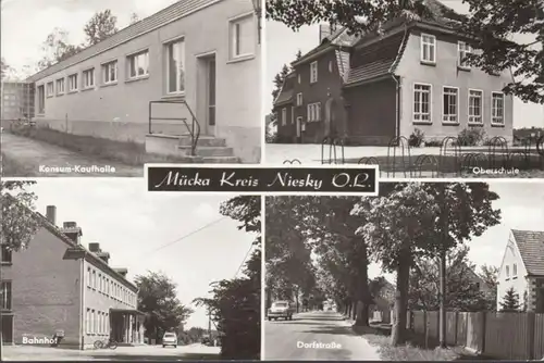 Mücka, Konsum Kaufhaus, Dorfstraße, Oberschule, Bahnhof, gelaufen 1986