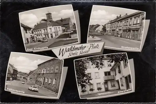 Waldmohr, Kirche, Rathaus, Altersheim, Straßenansicht, gelaufen 1968