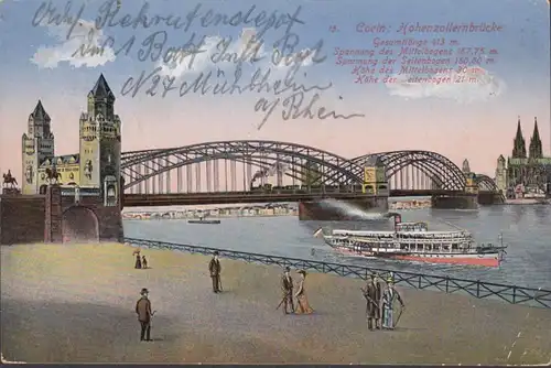 Cologne, Cöln, Hohenzollern Pont, Feldpost, couru en 1914