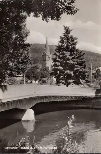 Höfen an der Enz, Brücke, Kirche, gelaufen 1958