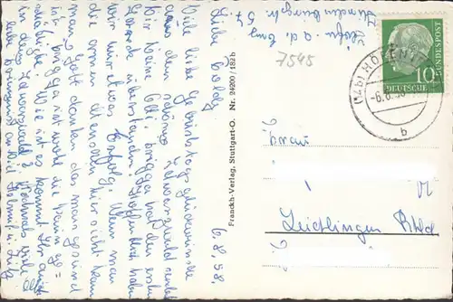 Höfen an der Enz, Brücke, Kirche, gelaufen 1958
