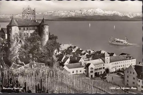 Meersburg mit Schweizer Alpen, gelaufen 1954