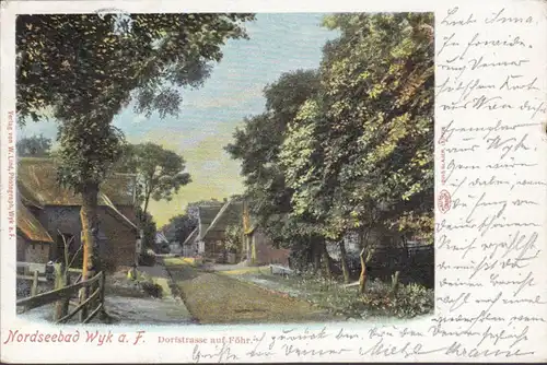 Wyk auf Föhr, Dorfstraße, Litho, gelaufen 1900