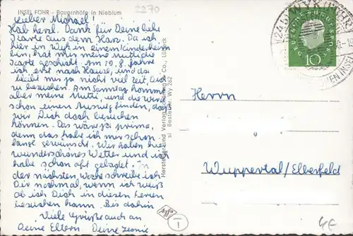 Föhr, Nieblum, Bauernhöfe, gelaufen 1960