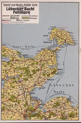 Fehmarn, carte de voiture et randonnée spéciale, baie de Lubeck, incurvée