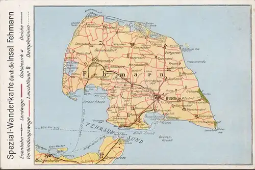 Fehmarn, carte spéciale de randonnée, incurvée