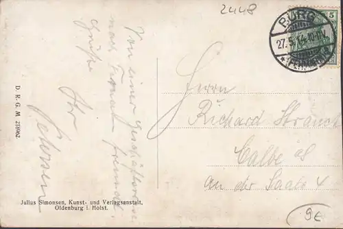 Burg auf Fehmarn, Kaiserliches Postamt, Rathaus, gelaufen 1914