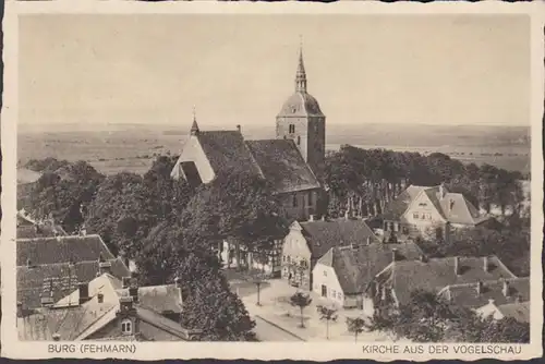 Burg auf Fehmarn, Kirche aus der Vogelschau, gelaufen 1927