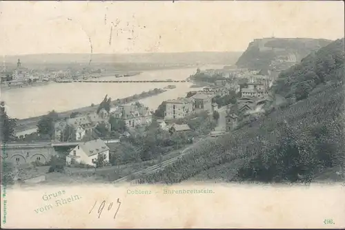 Gruss vom Rhein, Coblenz Ehrenbreitstein, gelaufen 1902
