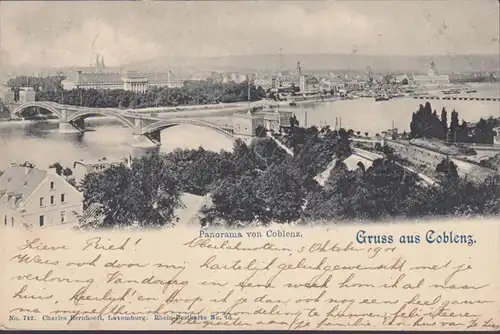 Gruss aus Coblenz, Panorama, gelaufen 1901