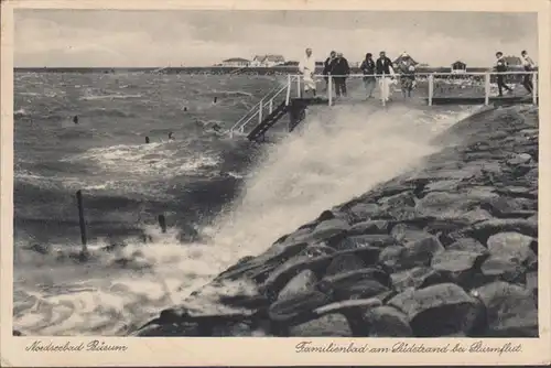 Büsum, piscine familiale plage sud par tempête, couru en 1930