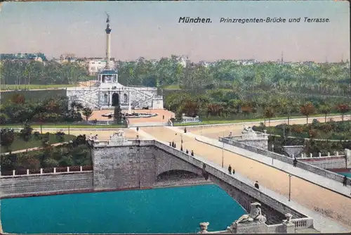 München, Prinzregentenbrücke und Terrasse, gelaufen 1923