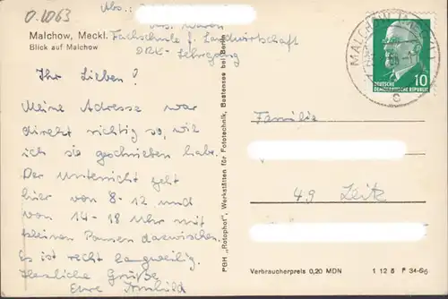 Malchow, Blick auf Malchow, gelaufen 1966