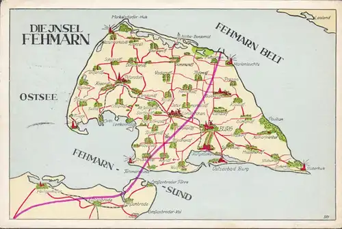 Fehmarn, Spezial- Wanderkarte, gelaufen 1965