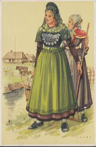 Föhr, Friesin in Volkstracht, gelaufen 1954