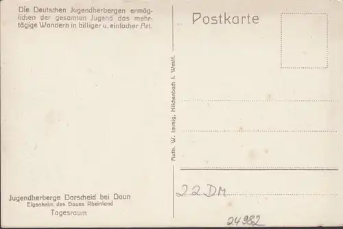 Darscheid Jugendherberge, Tagesraum, Gau Rheinland, ungelaufen