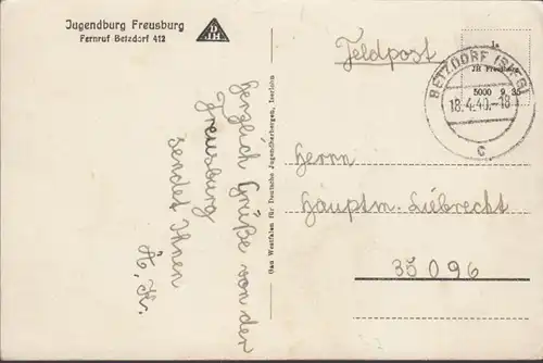 Kirchen, Freusburg Auberge de Jeunesse, Feldpost, couru 1940