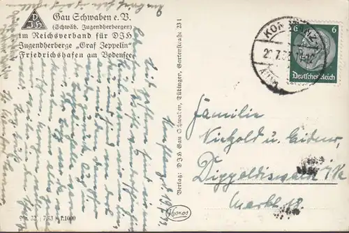 Friedrichshafen, Comte Zeppelin Auberge de Jeunesse, Gau Schweben, Photographie aérienne, courue en 1933