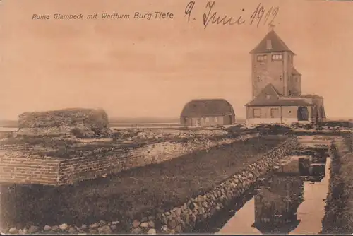 Fehmarn, Burg-Tiefe, Ruine Glambeck mit Wartturm, ungelaufen- datiert 1912