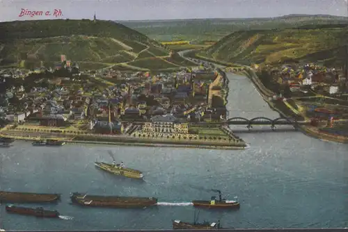 Bingen a. Rhin, vue de la ville, bateaux, non-roulés