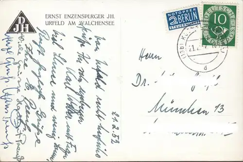 Urfeld am Walchensee, Ernst Enzensperger Auberge de Jeunesse, courue 1952