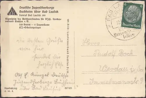 Bad Lausick, Buchheim, Jugendherberge, gelaufen 1937