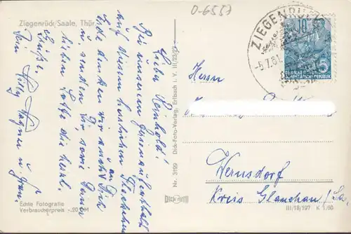 Ziegenrück, Stadtansicht, gelaufen 1961