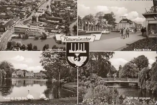 Neumünster, Fliegeraufnahme, Teich, Brücke, Cafe Bracker, gelaufen 1960