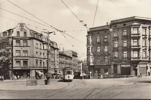 AK Halle (Saale), Rannischer Platz, Straßenbahn, Geschäfte, ungelaufen