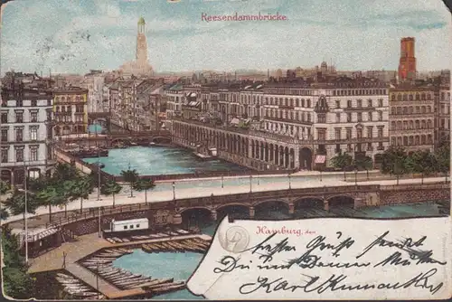 Hamburg, Reesendammbrücke, gelaufen 1898