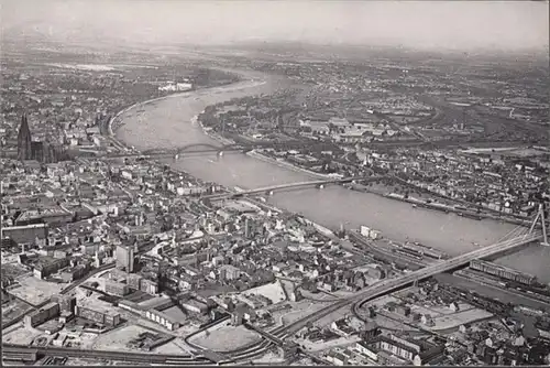 Köln, Rheinbrücken, Fliegeraufnahme, ungelaufen