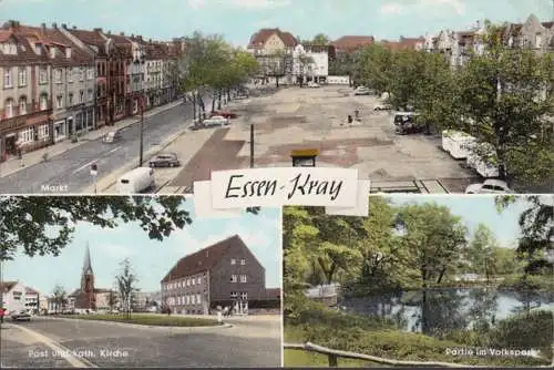 Essen Kray, Markt, Post, Kirche, Volkspark, gelaufen 1965